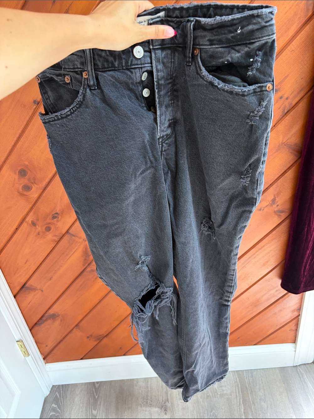 Abercrombie & Fitch Charcoal Gray Distressed Boyfriend Jeans